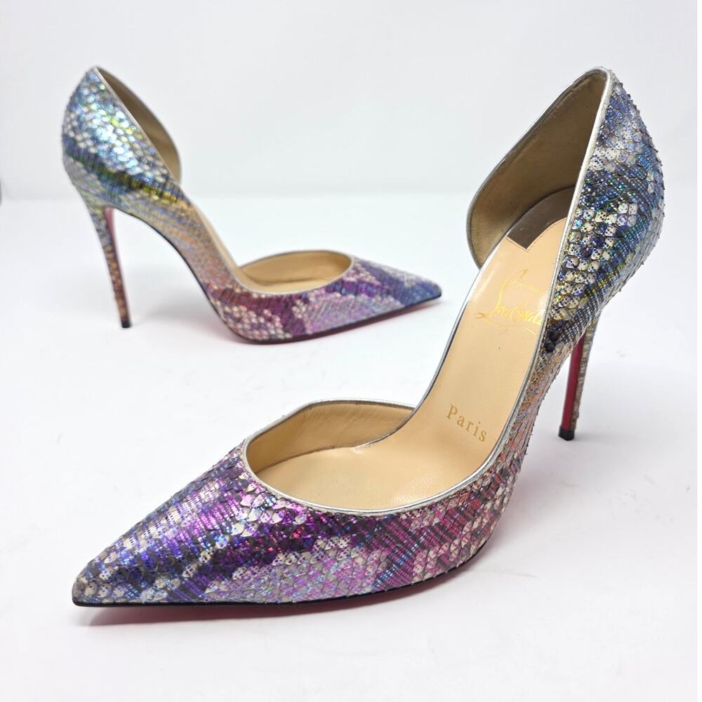 Christian Louboutin Iriza Snakeskin D'Orsay Pumps Purple Pointed Toe Heels 38 8